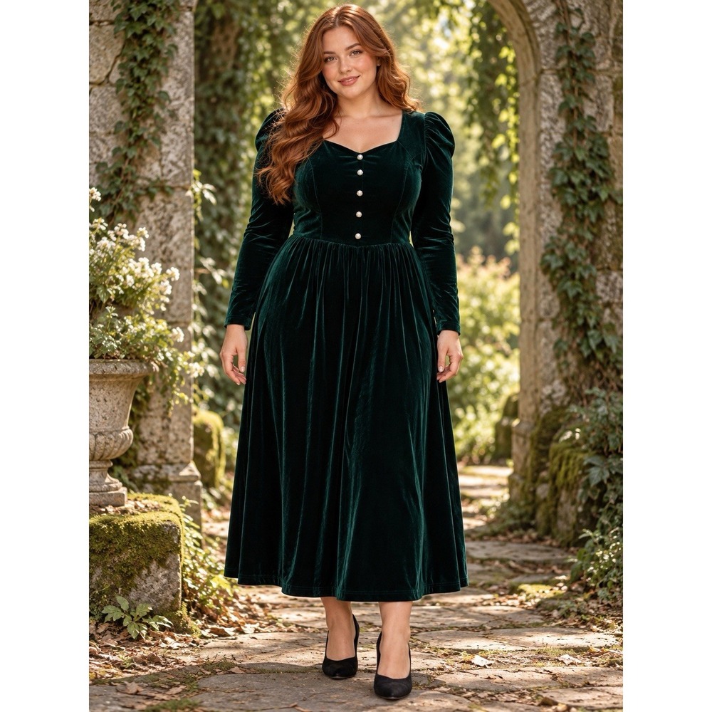 Dress 3X Green Velvet Maxi dress. Long Sleeve Holiday  Party Coquette whimsygoth